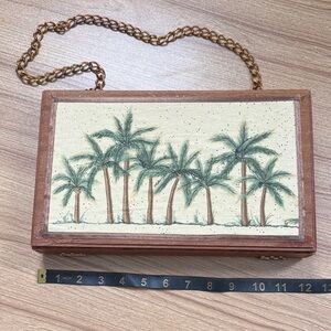 Cohiba Cigar Box Wooden Palm Tree Clutch Bag with Chain